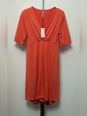 SZ Med 8/10 Mother Bee Maternity |™ Women's Runched Waist Maternity Dress Coral